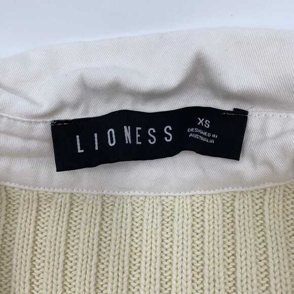 Lioness Cream Red Ribbed Collared Knit Sweater | XS Regular - Picture 3 of 6